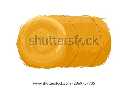 Round hay bale vector illustration. Cartoon isolated circle straw roll with ropes, farm stack of yellow dry natural grass from farmland pasture, golden hayrick package to feed agricultural animals Royalty-Free Stock Photo #2369757735