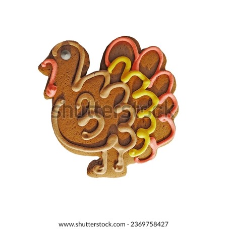 Turkey gingerbread cookie on a white background Royalty-Free Stock Photo #2369758427