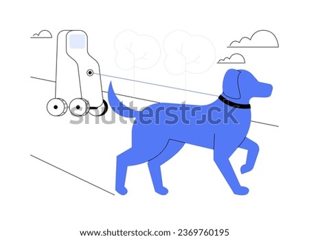 Dog walking robot abstract concept vector illustration. Cute dog walking with robotics machine, modern artificial intelligence technology, smart pet companion, digital assistant abstract metaphor.