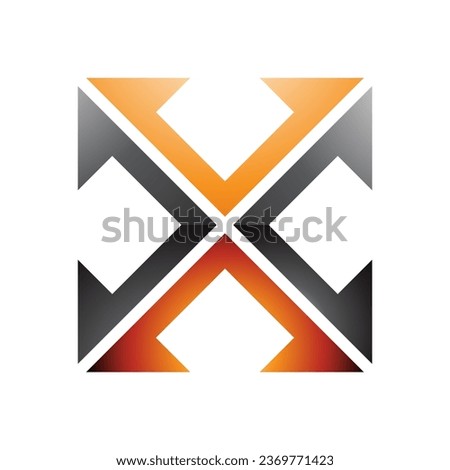 Orange and Black Glossy Arrow Square Shaped Letter X Icon on a White Background
