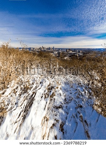 Cincinnati, Ohio seen after a light snow from Devou Park, Kentucky