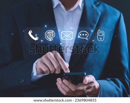 contact customer support shows a contact icon ( address, phone, email, mobile, call ) contact us concept. help from mail websites digital technology of business service Royalty-Free Stock Photo #2369804855
