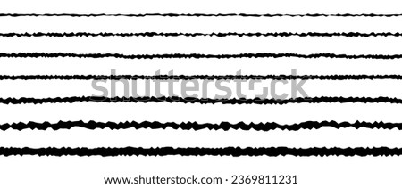 Jagged rough lines set. Scribble stroke border collection. Grunge wavy zig zag stripes bundle. Edgy scribble design elements for poster, banner, booklet, brochure, decoration. Vector illustration Royalty-Free Stock Photo #2369811231