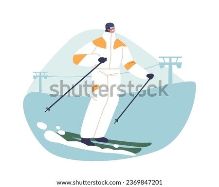 With Finesse And Expertise, A Skier Character Tackles A Challenging Mountain Slalom, Showcasing Their Skill Royalty-Free Stock Photo #2369847201