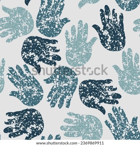 Spotted seamless pattern with textured human palms. Vector illustration for print, fabric, cover, packaging, interior decor, blog decoration and other your projects.

