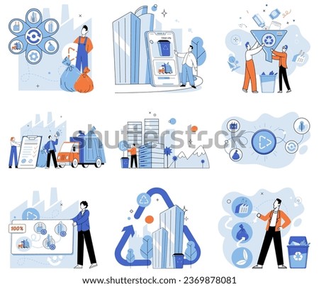 Clean city. Vector illustration. The city fosters culture of environmental consciousness, encouraging residents to make informed choices contribute tooverall well-being ofplanet Social Royalty-Free Stock Photo #2369878081