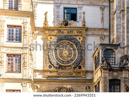 The Great-Clock, astronomical clock built in the 14th century in Gothic and Renaissance style, in Rouen, Normandy Royalty-Free Stock Photo #2369943351