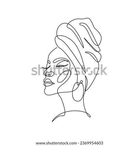 Woman Face with Butterfly Line Art Drawing. Butterfly on Head Trendy Minimalist Illustration. One Line Abstract Minimalist Contour Drawing. Vector EPS 10.