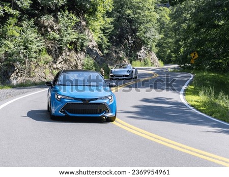 Two cars racing on the very twisty Snake road 421