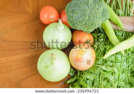 vegetable fern ,tomato ,pepper and winter melon  on wood table background