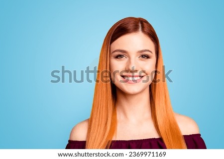People person profession studying concept. Close up photo portrait of cheerful smart joyful excited cute attractive lovely girl with straight hairdo isolated vivid background