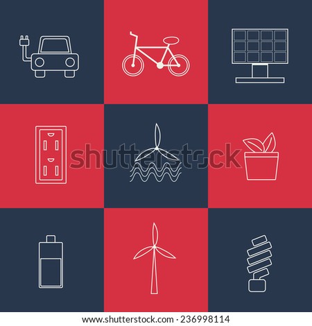 Set of thin renewable energy icons for your design