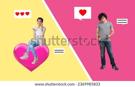Artwork collage of charming couple communicating