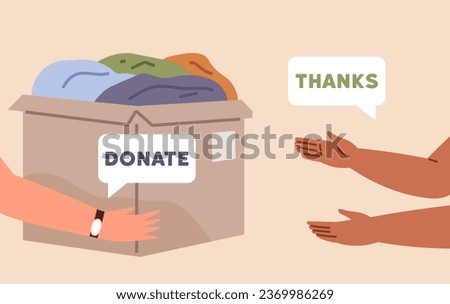 Clothes donation. Vector illustration. Clothes donations make valuable contribution to charitable organizations Donating clothes is gift support to less fortunate The clothes donation concept Royalty-Free Stock Photo #2369986269