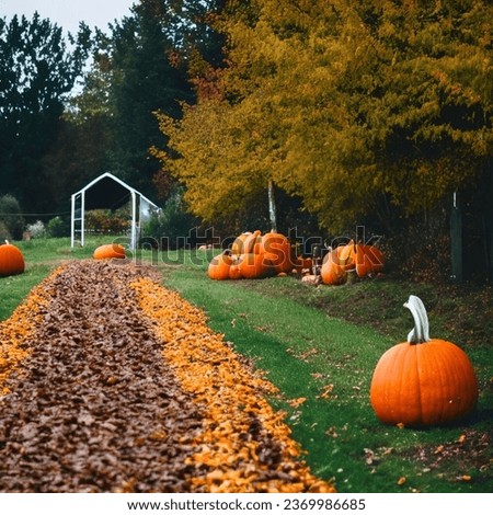Pumpkin farm field to pick with your family at a fall autumn festival in october moody rainy weather cold