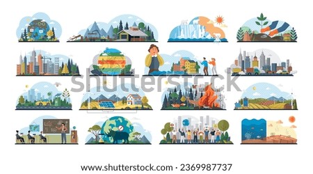 Climate change and global warming concepts metaphor. Save our planet. Endangered animal species, forest fire. Climate change education Earth day and protest activists. Global warming result. Co2 smog Royalty-Free Stock Photo #2369987737