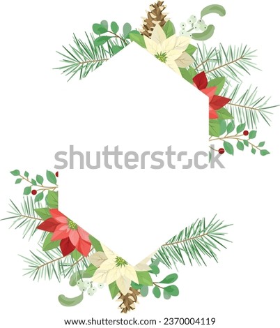 Christmas frame template with poinsettia leaf wreath.