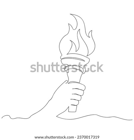 Hand holding Olympic torch, solid line drawing. Vector Royalty-Free Stock Photo #2370017319