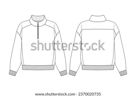 Fashion technical drawing of the sweatshirt with a quarter zip fastening and stand collar Royalty-Free Stock Photo #2370020735