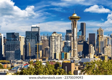 Panoramic view of Seattle cityscape  in a sunny day, Washington, USA Royalty-Free Stock Photo #2370039093