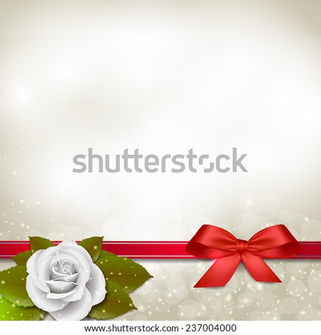 Background of white rose with green leafs and space for text. (EPS10 Vector)