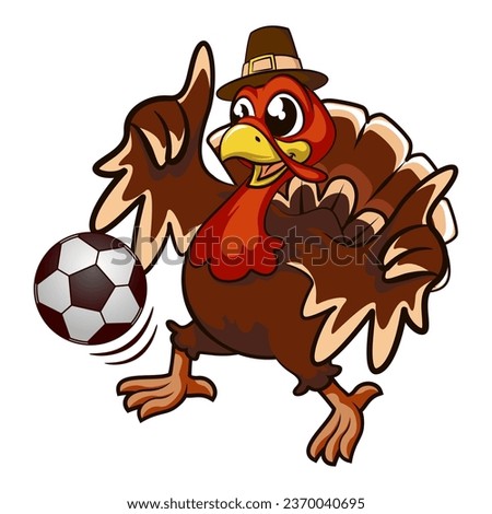 cartoon character mascot of turkey playing soccer