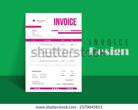 Invoice Design. Business invoice form template. Invoicing quotes, money bills or pricelist and payment agreement design templates. Tax form, 
bill graphic or payment receipt. Royalty-Free Stock Photo #2370045811