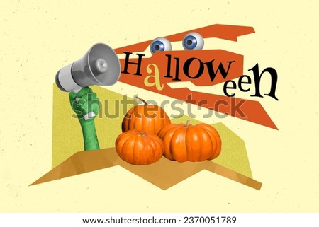 3d photo artwork collage painting of zombie arm announcing toa halloween coming isolated drawing background