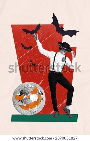 Photo sketch collage picture of cool funky maxican demon enjoying halloween discotheque isolated red color background