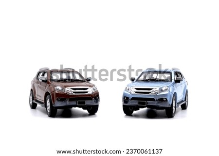isolated simple blue and brown suv cars front view on white background that easily removable. Royalty-Free Stock Photo #2370061137