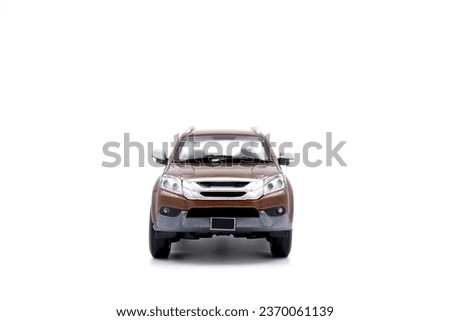 isolated simple brown suv car front view on white background that easily removable. Royalty-Free Stock Photo #2370061139