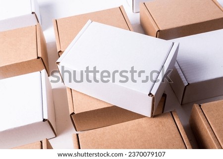 Lot of cardboard box, brown and white, mockup