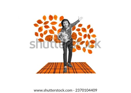 Full size photo collage of young guy boyfriend mister congrats bouquet flowers you invite fall season party isolated on white background