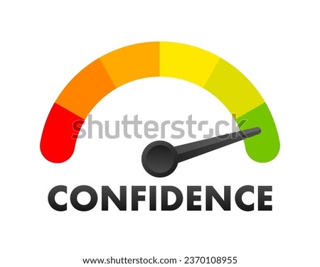 Confidence Level Meter, measuring scale. Confidence speedometer indicator. Vector stock illustration Royalty-Free Stock Photo #2370108955