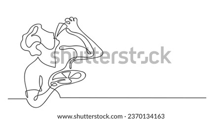 continuous line of man eating pizza.one line drawing of a man enjoying pizza.isolated white background
