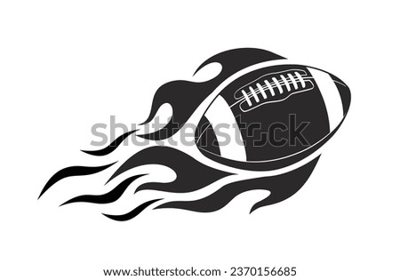 American football ball in burning fire flame. Sport logo template. Vector on transparent background