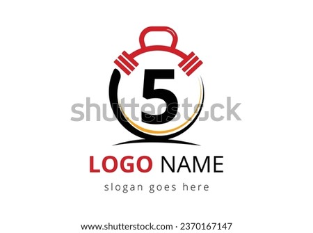 Letter 5 Logo With barbell. Fitness Gym logo. Lifting vector logo design. Vector logo for bodybuilding