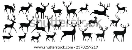 Set of primitive deer drawings, isolated on white background, vector design Royalty-Free Stock Photo #2370259219