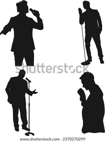 Singer Pose Silhouette Collection. For Music Festival Invitation Template. Isolated Vector