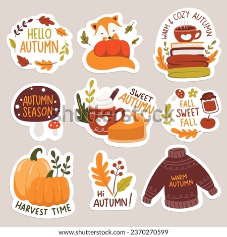 autumn sticker doodle in flat style illustration