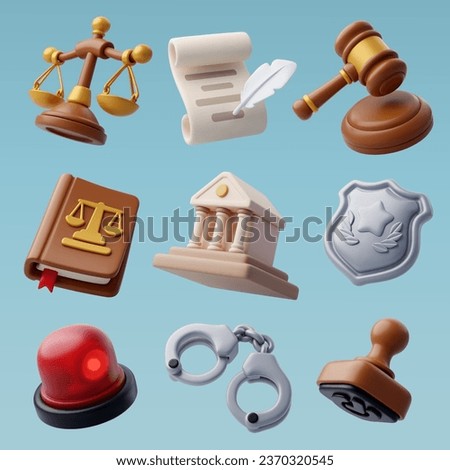 3d collection of Law and judgment icon, Lawyer, police and punishment of court concept. Eps 10 Vector. Royalty-Free Stock Photo #2370320545