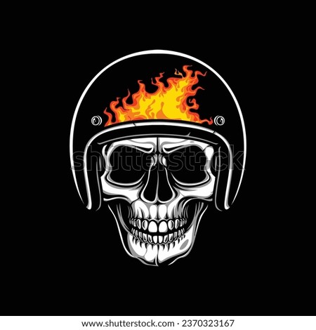 Laughing biker skull with fire helmet. Vector illustration for tshirt, website, print, clip art, poster and print on demand merchandise.
