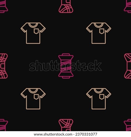Set line Yarn, T-shirt and Sewing thread on seamless pattern. Vector
