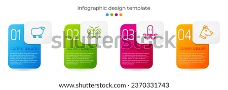 Set line Sheep, Butterfly, Octopus and Dog head. Business infographic template. Vector