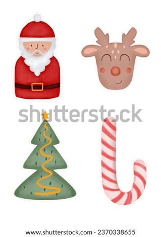 Christmas clip art with Santa and deer and sweet lollipops
