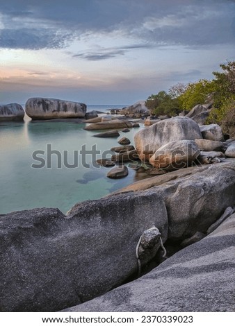 Tanjung Tinggi beach, Belitung Island, Indonesia with its characteristic granite rocks in the afternoon