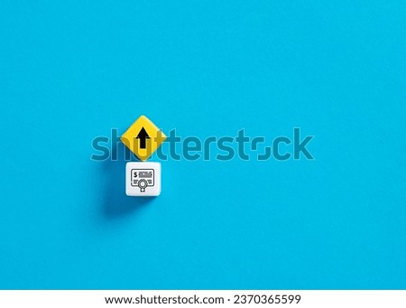 Increasing stock bond value. Financial wealth and stock investment. Ascending arrow icon and a stock bond symbol on cubes.