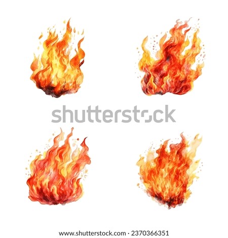 Watercolor fire set. set of watercolor flame fire illustrations