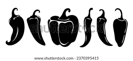 Set of  hot chili silhouette peppers, isolated  Royalty-Free Stock Photo #2370395415