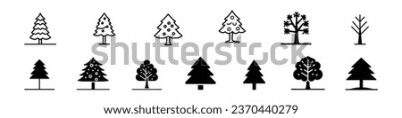 pine tree icon vector illustration, forest silhouettes of pine tree collection set, various tree icon silhouette, Tree Icon, pine trees icon set, forest icons